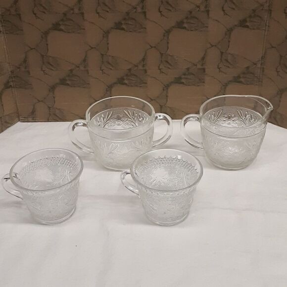 4 -pc Vintage MCM Anchor Hocking depression glass cream/sugar/cups - Picture 1 of 10